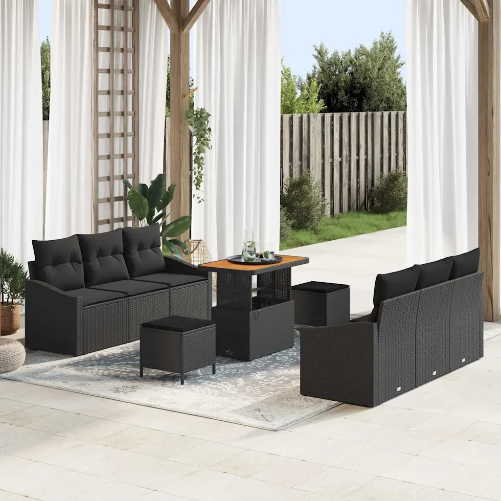 Set Divano da Giardino con cuscino con archiviazione 9 pcs Nero