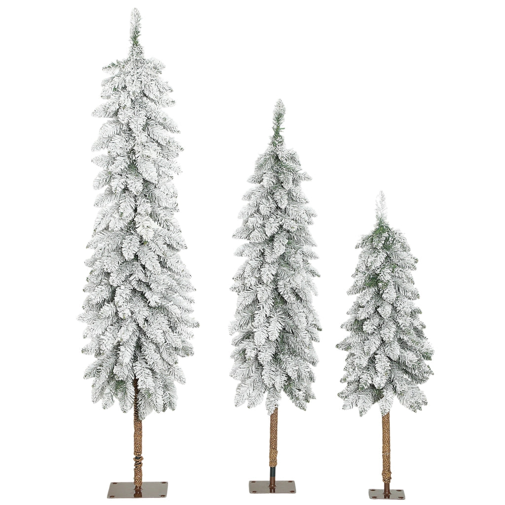Set 3 Alberi di Natale Artificiali Innevati con Base in Metallo Ignifughi Plastica Bianco e Verde per Casa