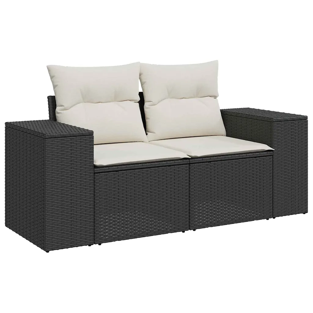 Set Divano da Giardino con cuscino 9 pcs Nero polyrattan