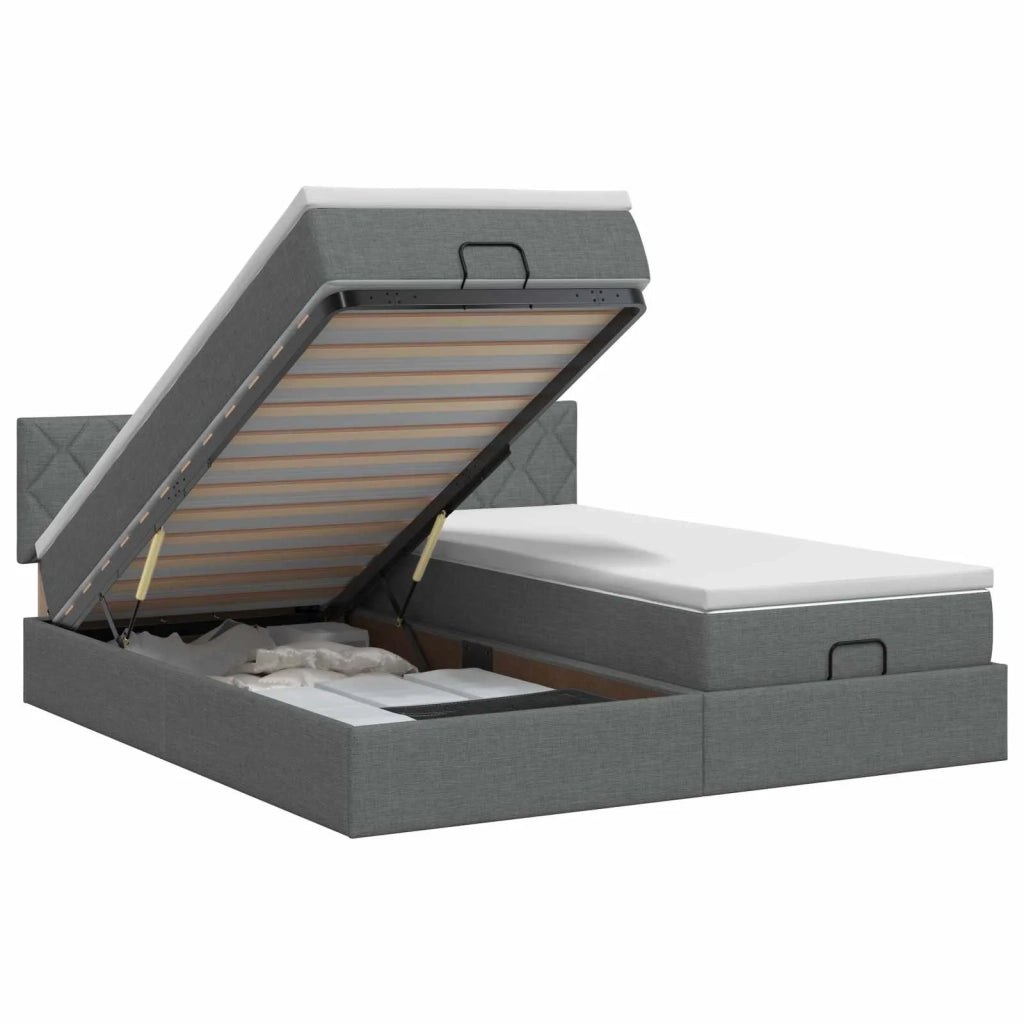 Letto ottomano con materasso 2 pz Grigio Scuro Tessuto 3456713
