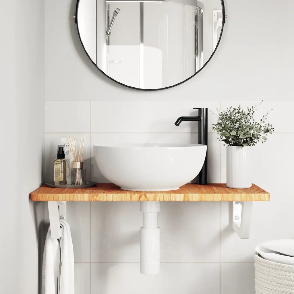 Ripiano a Parete per Lavabo in Acciaio e Massello di Rovere