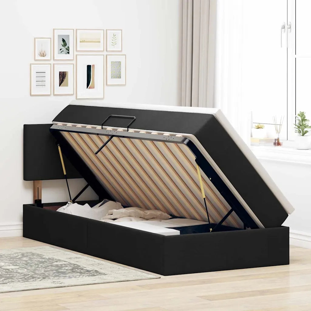 Letto con contenitore e LED con led Nero 100 x 200 cm Tessuto