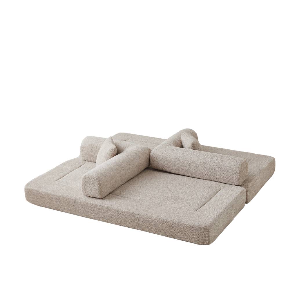Divano letto modulare 4 in 1 con schienale regolabile in chenille khaki