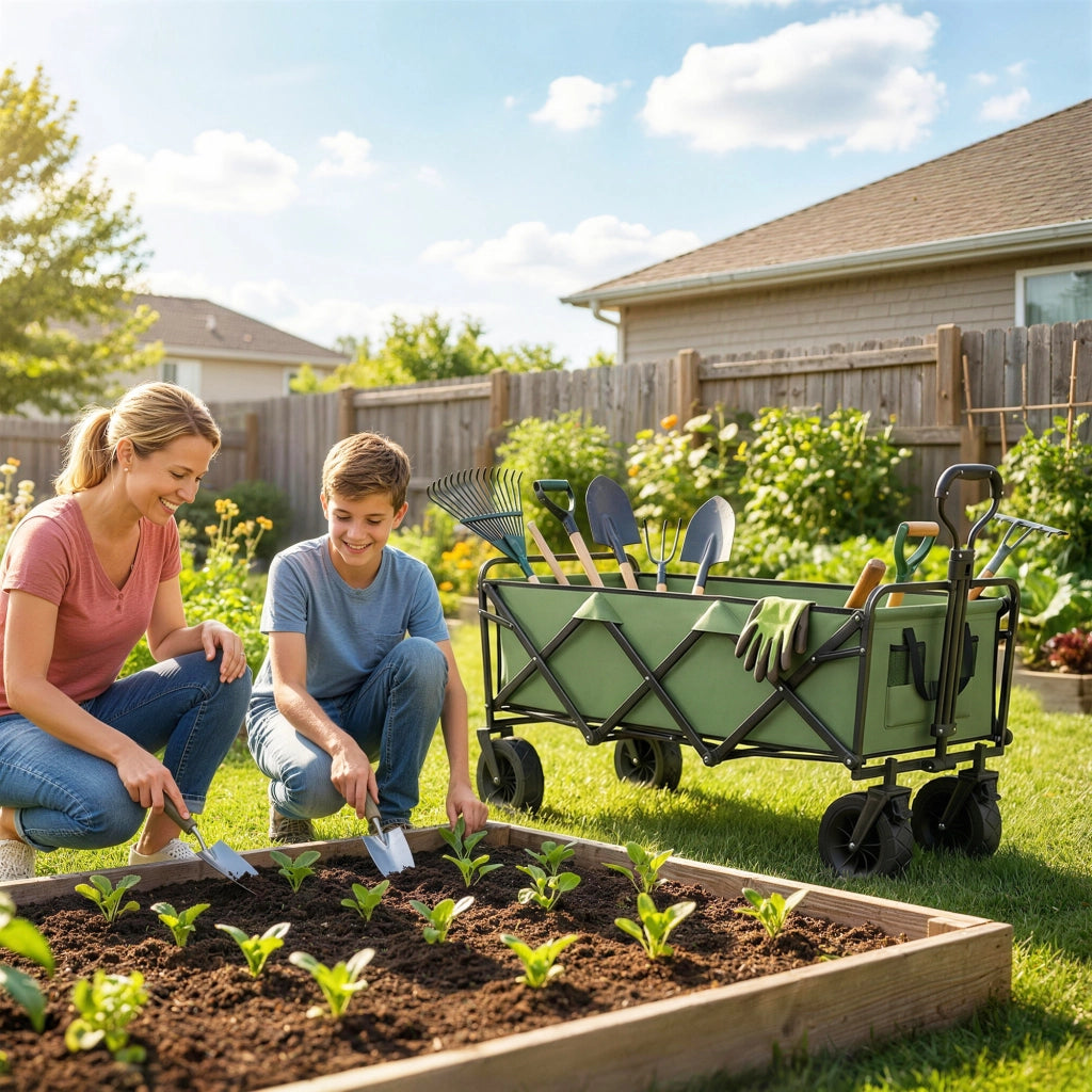 Carrello Giardino Pieghevole 130L ¨C Minimal ¨C Verde con Ruote e Freni