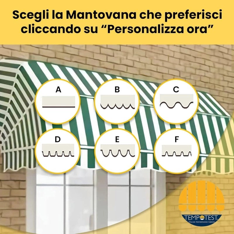 Tenda Sole Cappottina 5 Raggi, Tessuto Tempotest Parà Giallo 12, Larghezza 1,50 x Sporgenza 0,80, UV-Resistente, Impermeabile - Giardino, Balcone