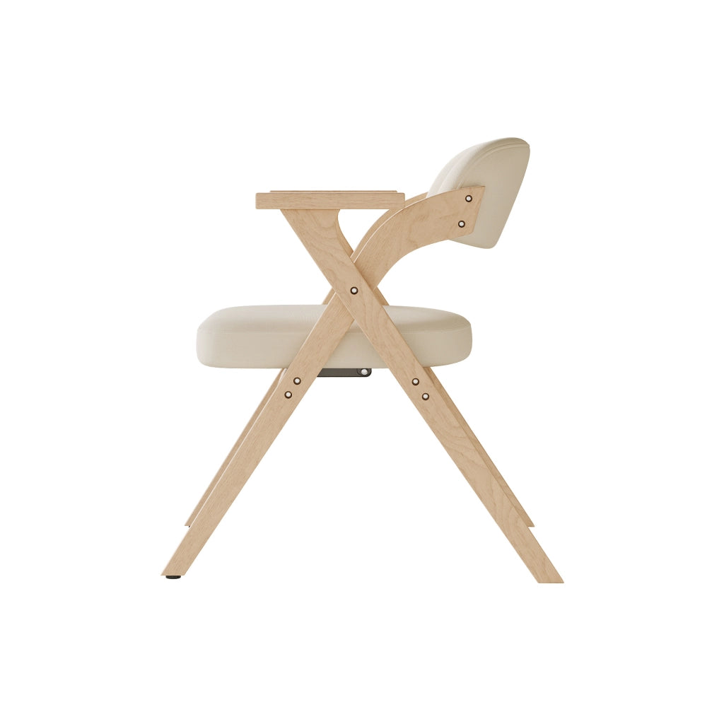 SEDIA Pieghevole in legno massello e lino beige con braccioli Set da 4 pezzi