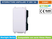 MODULO INTERRUTTORE UNIPOLARE 1P 16A 250V BIANCO COMPATIBILE VIMAR SERIE PLANA - ETTROIT