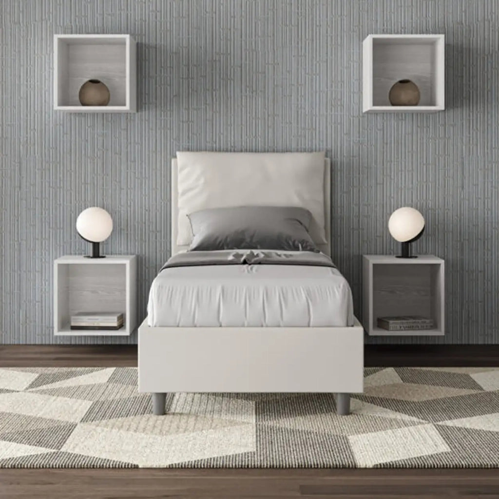 Letto singolo con rete imbottito 80x190 similpelle bianco Antea