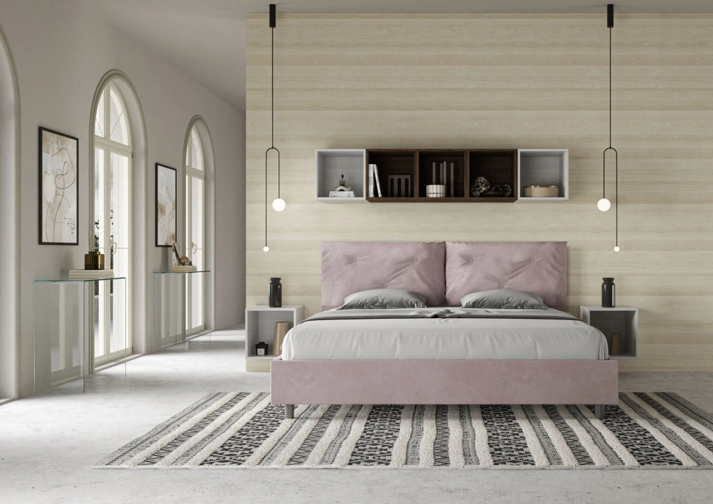 BS COM Letto matrimoniale king size senza rete imbottito 190x200 microfibra glicine Large
