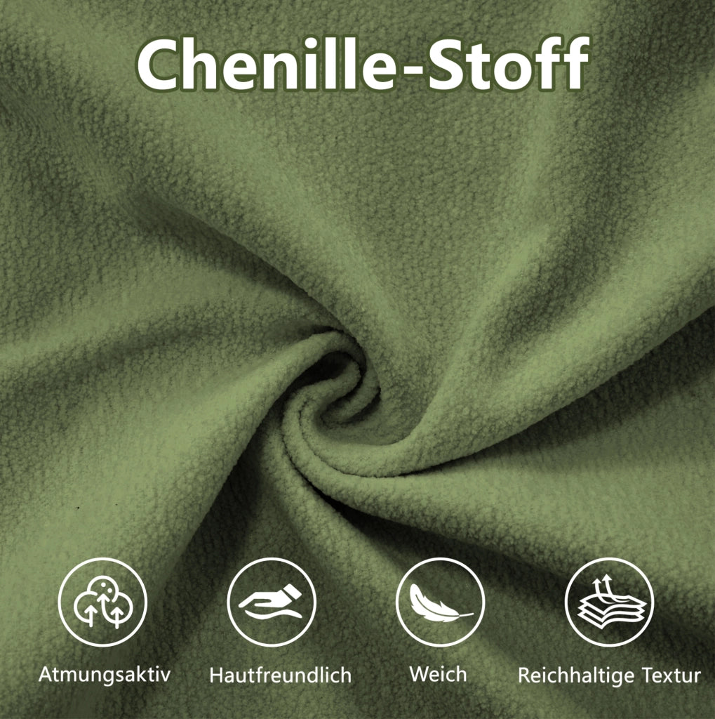 Divano Angolare Cloud in Chenille Verde con 2 Cuscini Lombari e 2 Cuscini Decorativi, Braccioli Imbottiti e Ottoman Movibile
