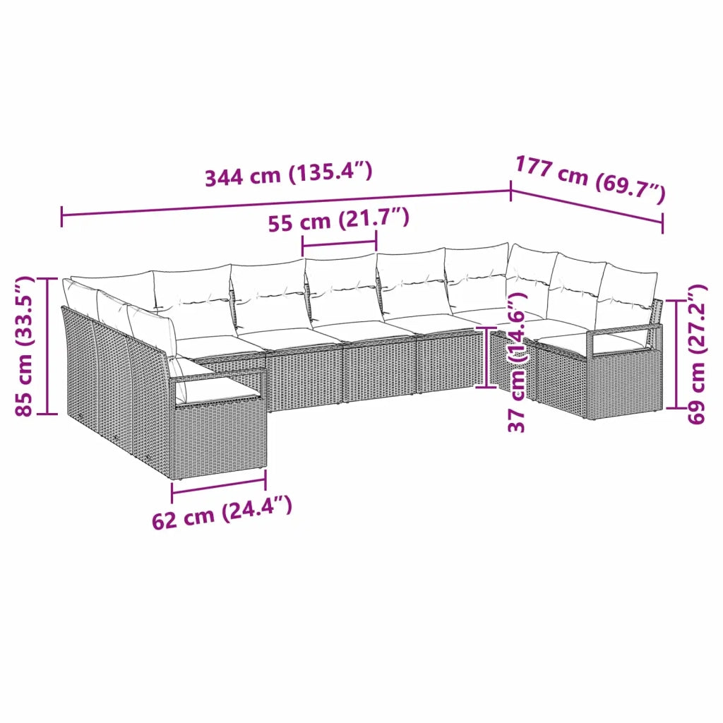Set di divani con cuscino 10 pcs Nero polyrattan 3346566