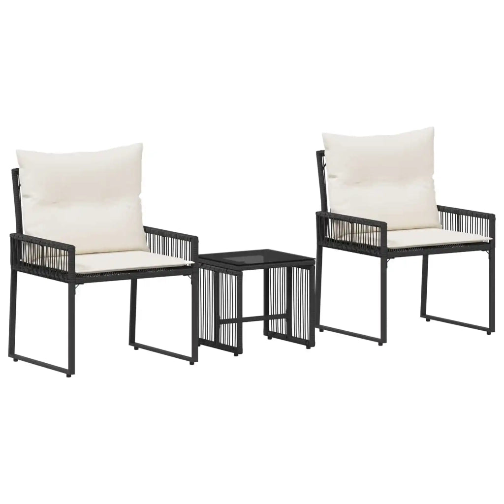 Set di Mobili da Esterno 7 pz | Set Salotto da Giardino Nero e Bianco Crema polyrattan