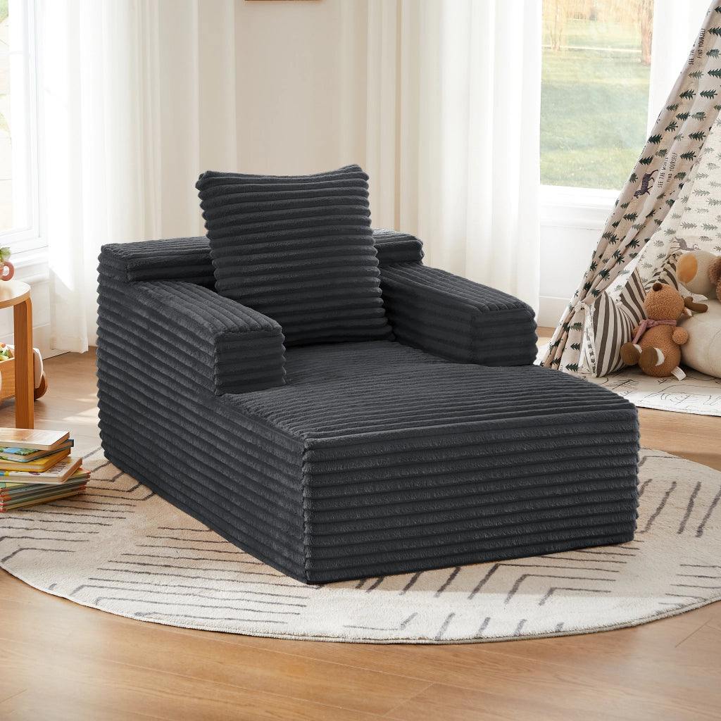 Chaise longue relax - con funzione poltrona e divano letto - in velluto a coste - grigio scuro