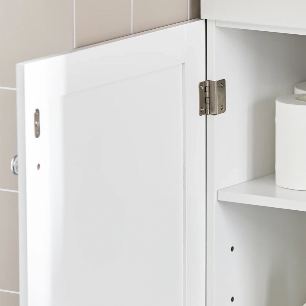Mobile Alto Colonna Bagno salvasapzio con cassetto e armadietto L40*P35*A161cm Bianco BZR17-W