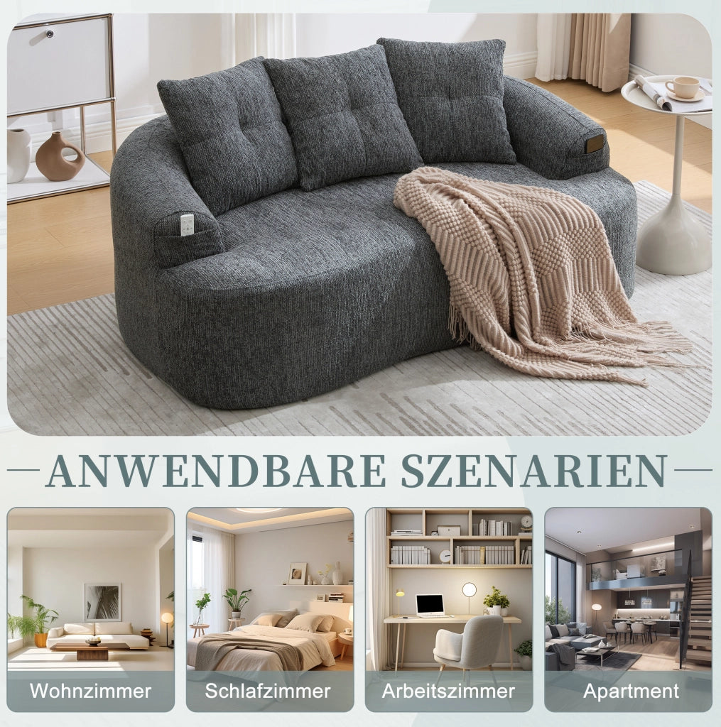 DIVANO 2 POSTI 164x92x60 cm Chenille Grigio