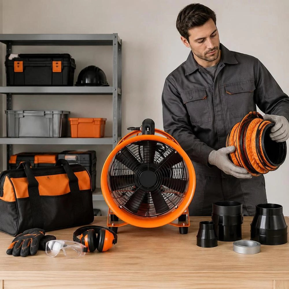 Construction Fan With 300W AC Motor, 2830 Rpm, 1720 CFM (2922 M³/h) Axial Fan With 10m Hose, 79 DB Noise Level, IP44 Industrial Fan