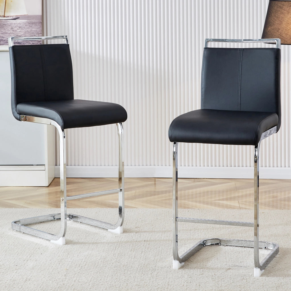 Set di 2 sgabelli da bar in PU nero con gambe in metallo argento, stile nordico
