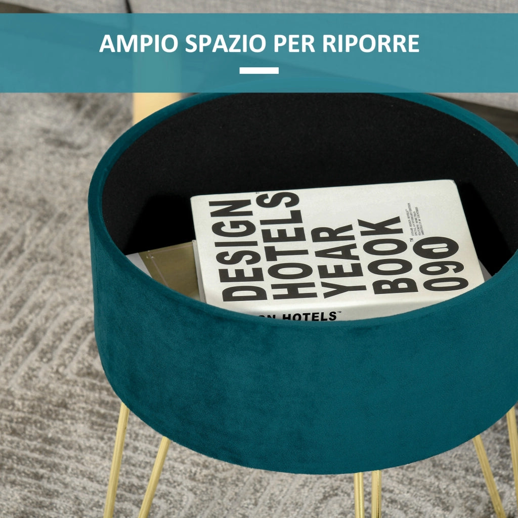 Pouf Contenitore ¨C Minimal ¨C Verde Velluto Legno