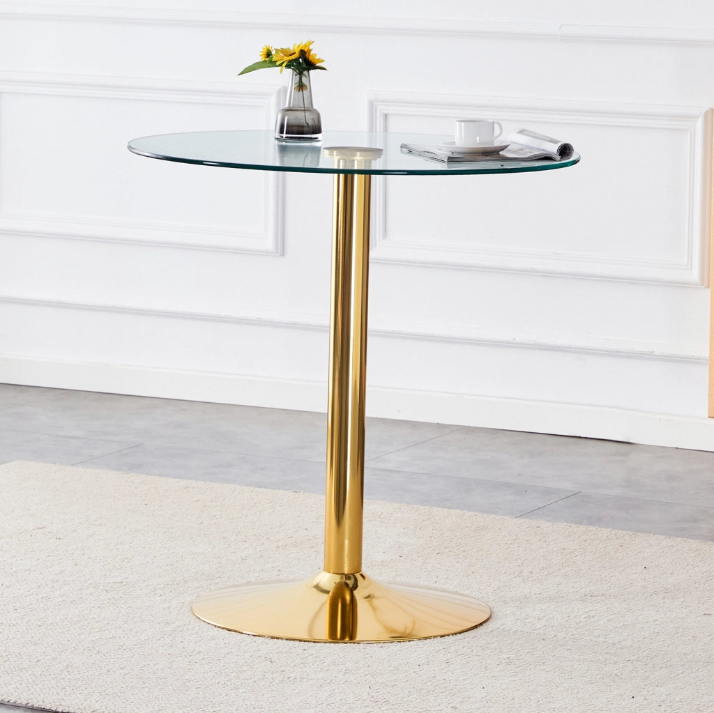 Tavolo bar rotondo in vetro e metallo dorato Ø89 cm
