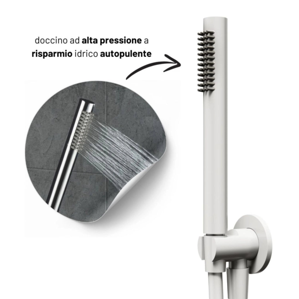 Set per doccia soffione tondo in acciaio inox 250 millimetri color bianco opaco *** finitura- bianco opaco tondo, con...