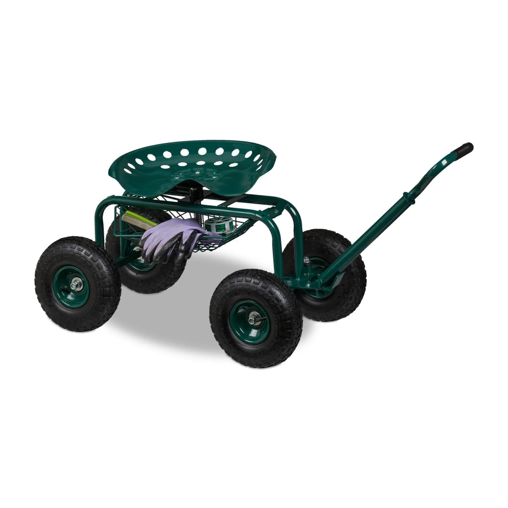 Set di 1 sedia rotante da giardino regolabile 45-54 x 43 x 82 cm pratica con cestino portaoggetti in acciaio verde 13_0016093