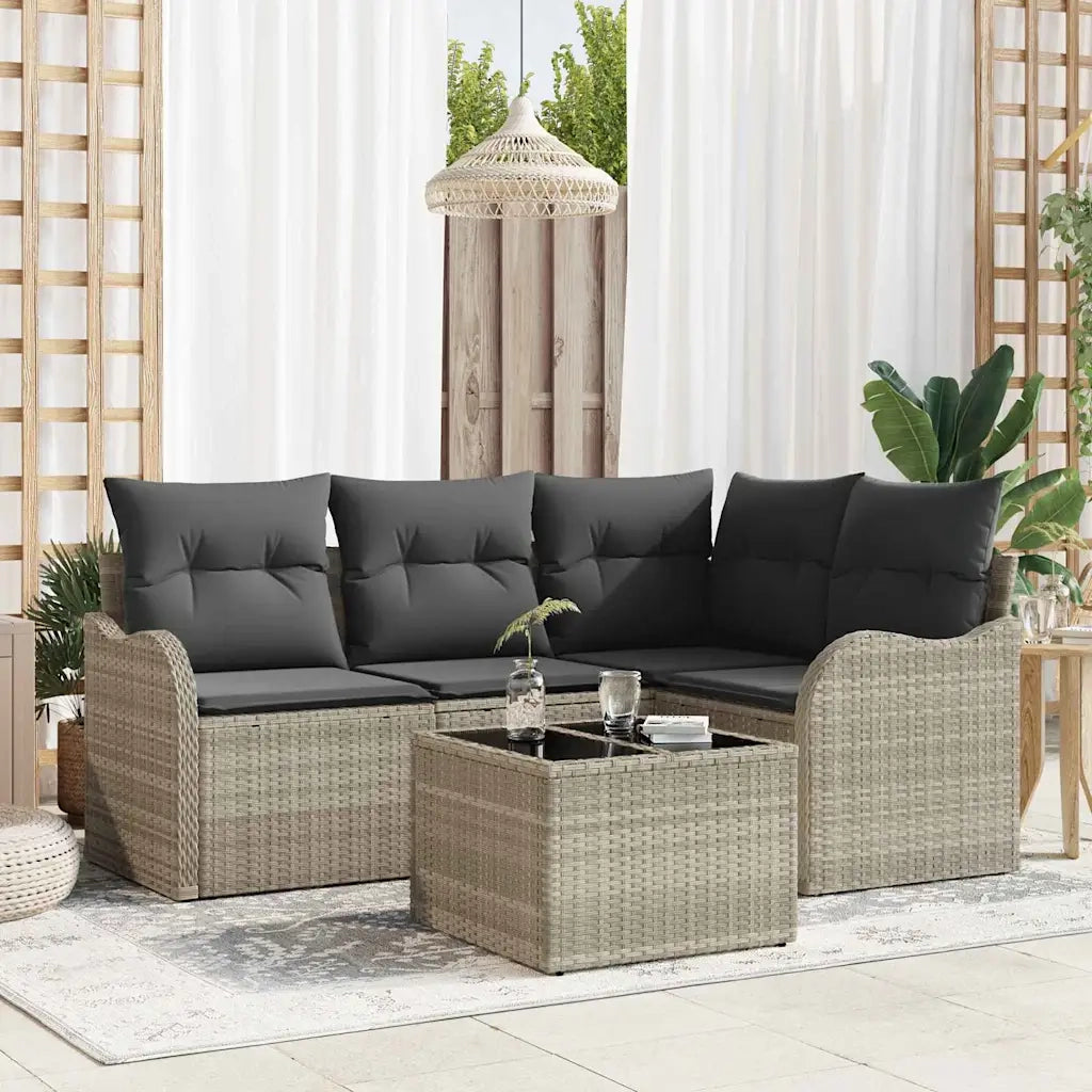 Set Divano da Giardino 5 pcs Grigio polyrattan