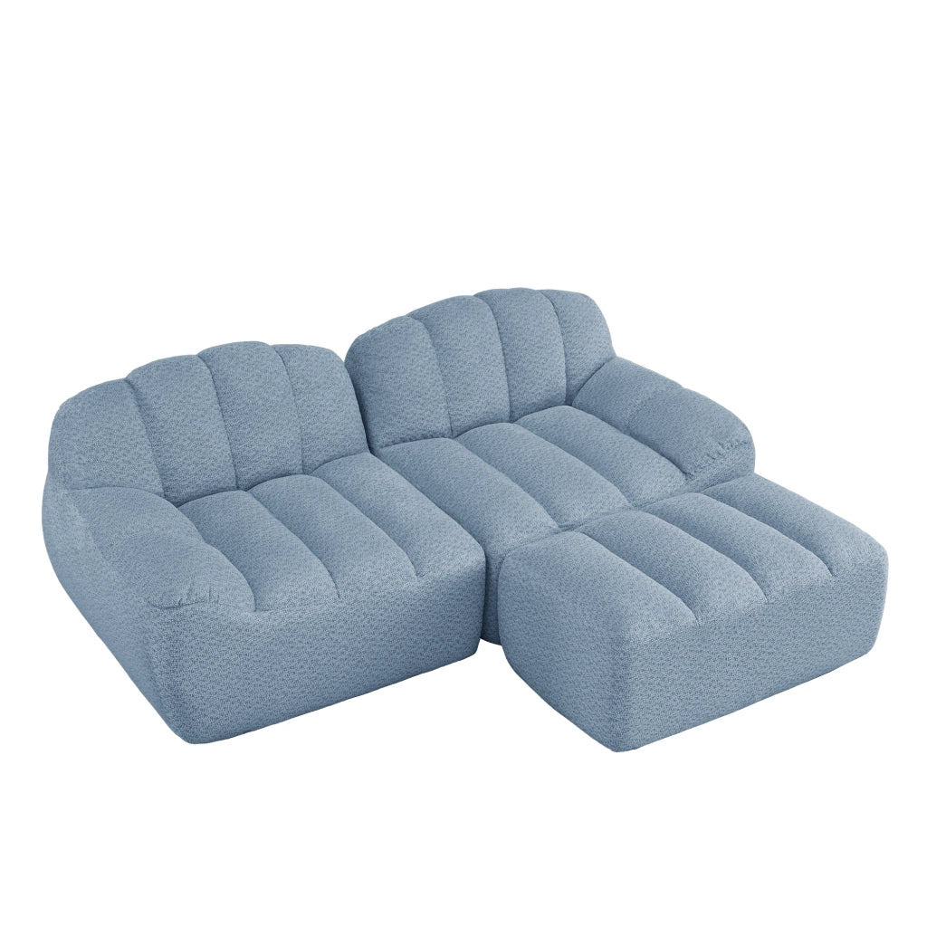 Divano Angolare Modulare 2 Posti con Poggiapiedi ¨C MINIMAL ¨C Tessuto Blu, Cuscini Profondi