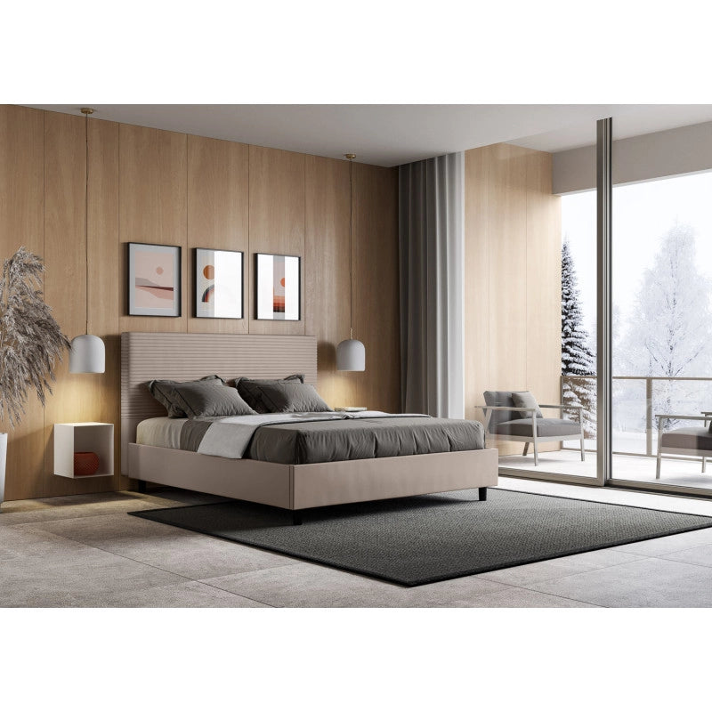 Letto imbottito Letto Matrimoniale alla Francese 150x210 cm Focus - Similpelle,Tortora,Con rete