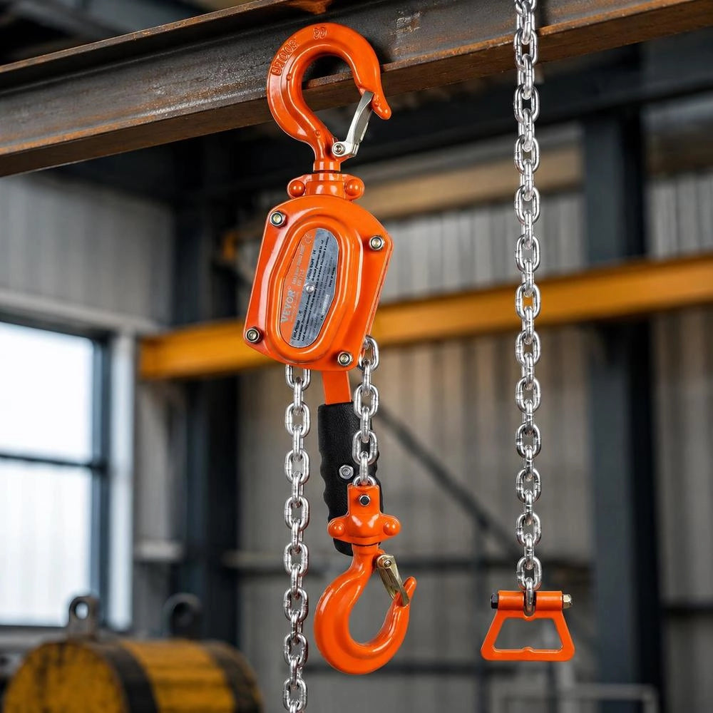 Mini Lever Hoist 0.5T Load Capacity Chain Hoist 260N Pulling Force Pulley Block 1.40m Lifting Height Ratchet Hoist Steel Hoist G80 Chain Weston Double Pawl Brake 360° Rotating Hook Hand Chain Hoist
