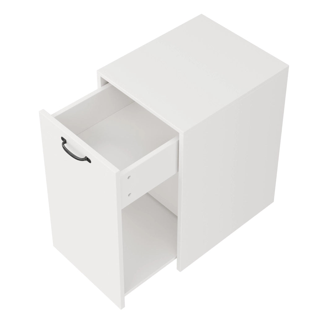 Mobiletto porta documenti con ruote, 35x40x70 cm, bianco. Armadietto ufficio estraibile con cassetto e vano aperto, montabile a destra/sinistra per cartelle e libri