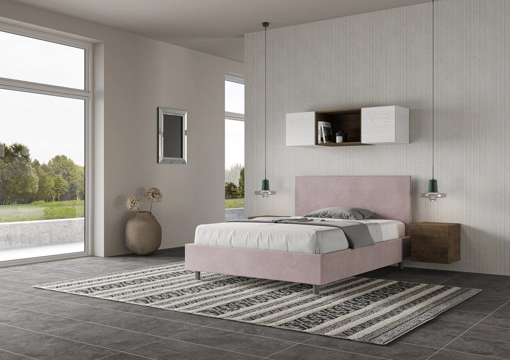 Letto Matrimoniale 160x190 cm con Rete e Contenitore Adele Glicine