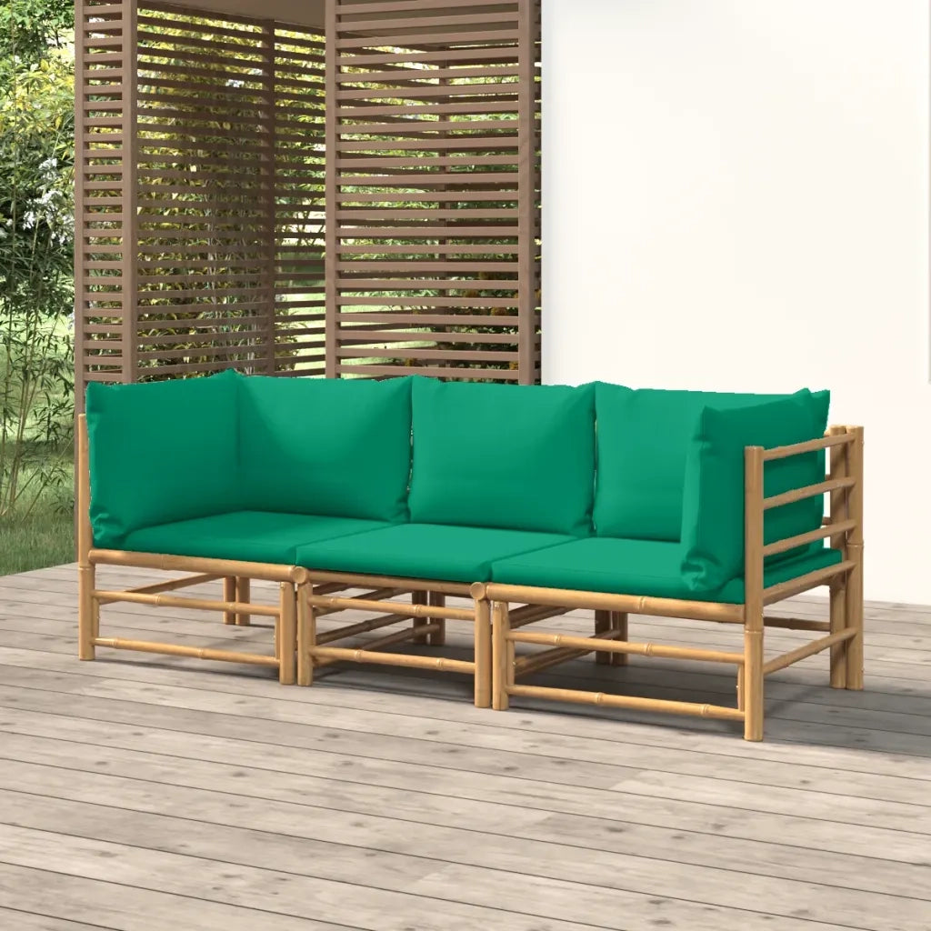 Set Salotto da Giardino 3pz con Cuscini Verdi Bambù 3155151