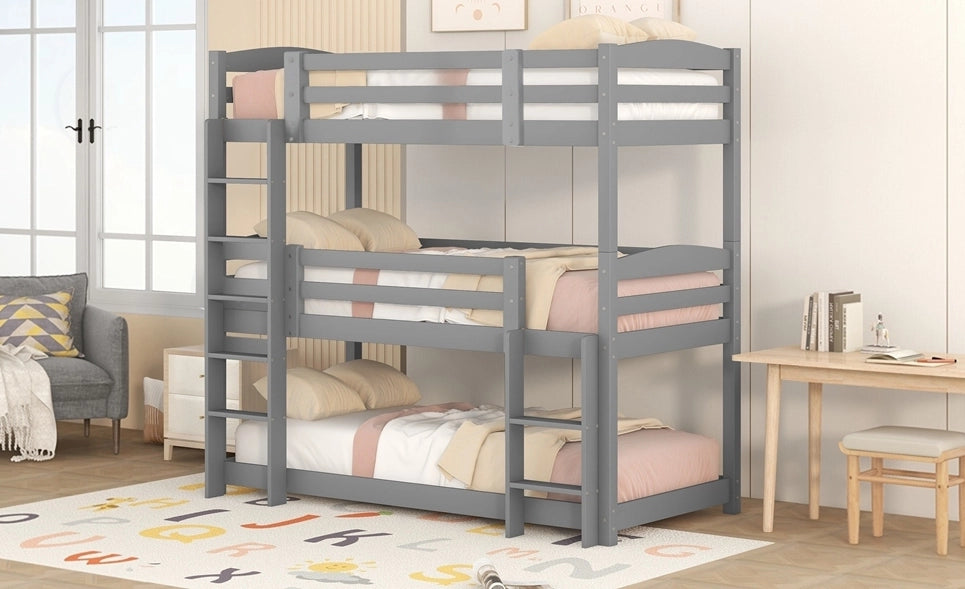 LETTO A CASTELLO TRIPLO 90x200 cm Legno di pino Grigio