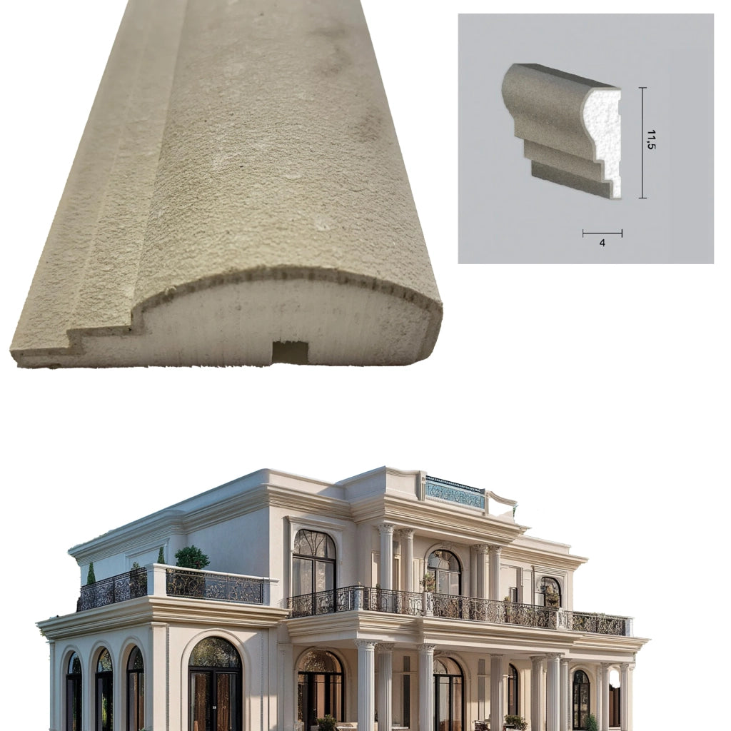 ml *** STOCK *** Pacco da 16 ml di cornice decorativa in XPS Resinata per esterno 11,5X4X200cm PD110