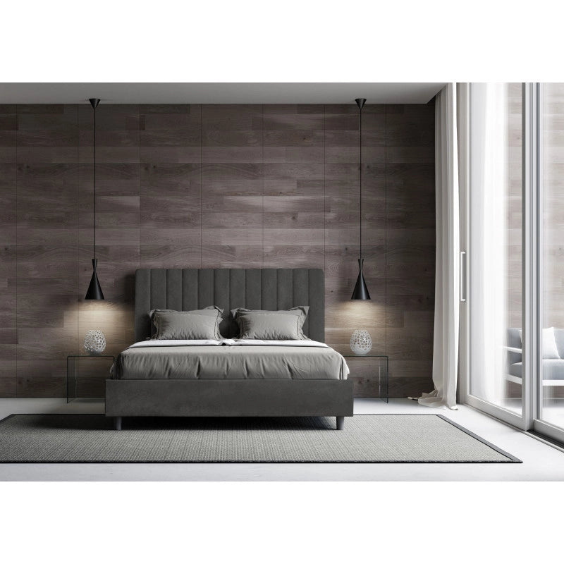 Letto imbottito Letto Matrimoniale alla Francese 150x200 cm Agueda - Con rete,Microfibra,Grigio