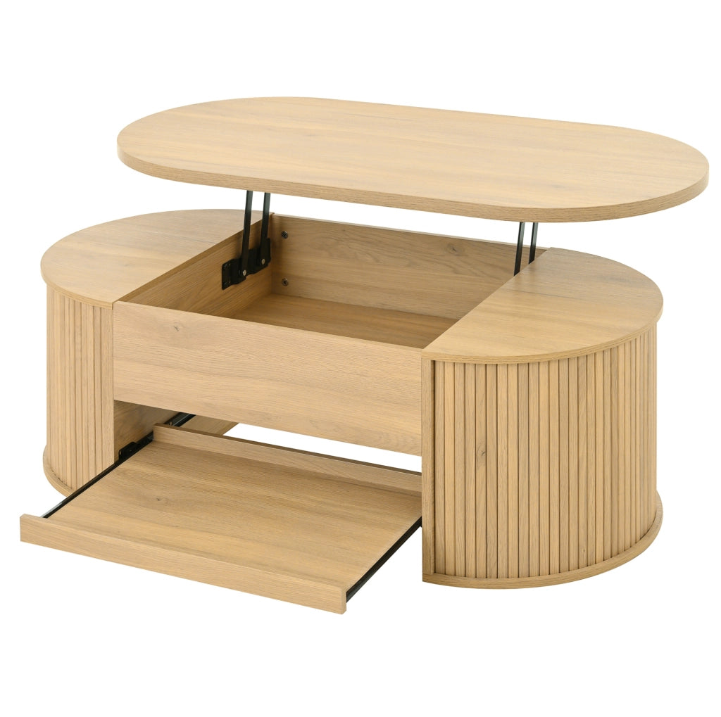 Set soggiorno con tavolino regolabile e mobile TV 175 cm in MDF effetto legno naturale