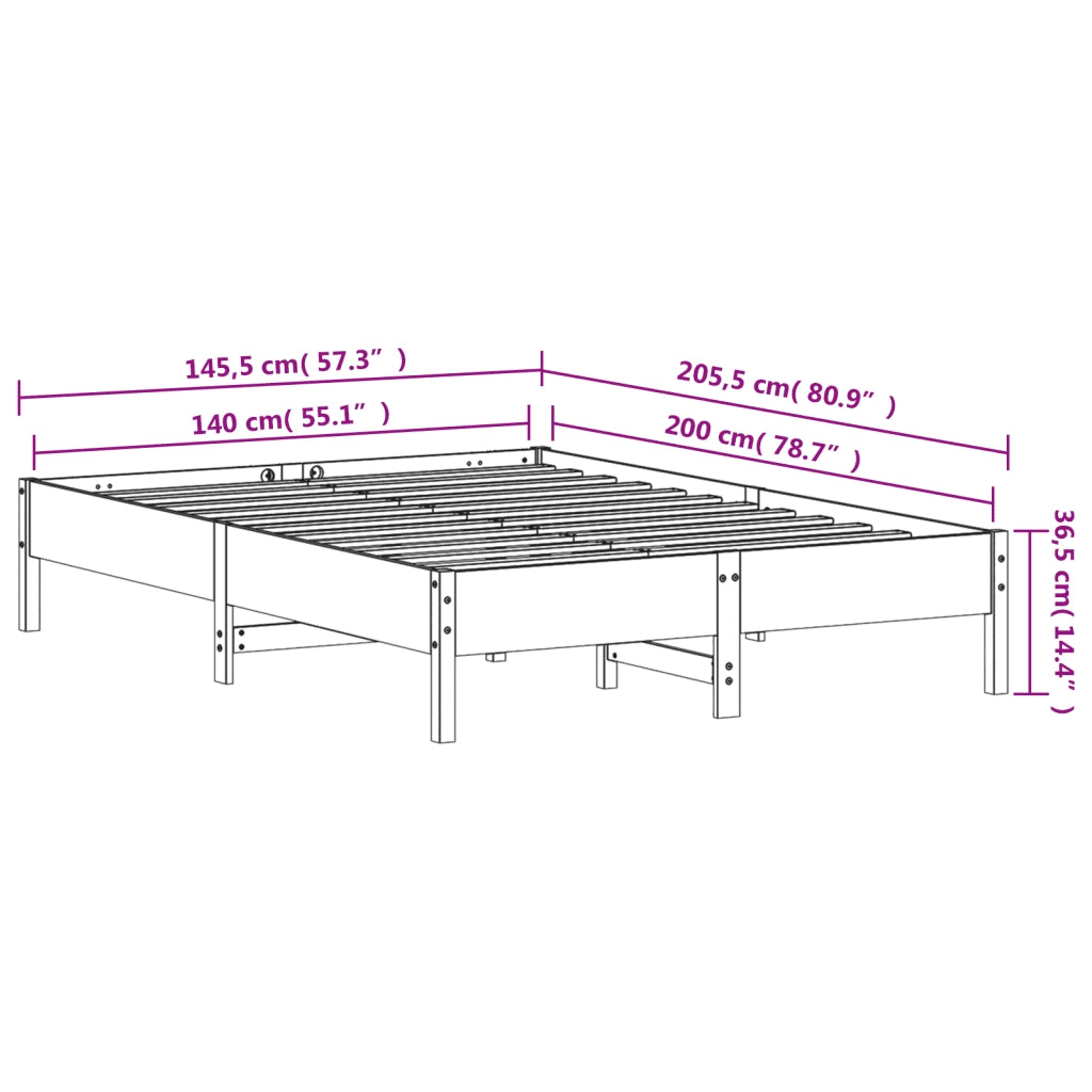 Letto senza Materasso-Struttura Letto 140x200 cm in Legno Massello di Pino 399384