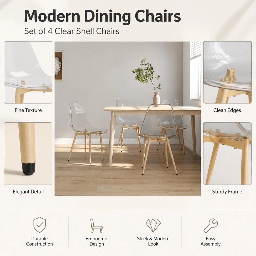 Dining Chairs, 4 Pieces, Transparent PET