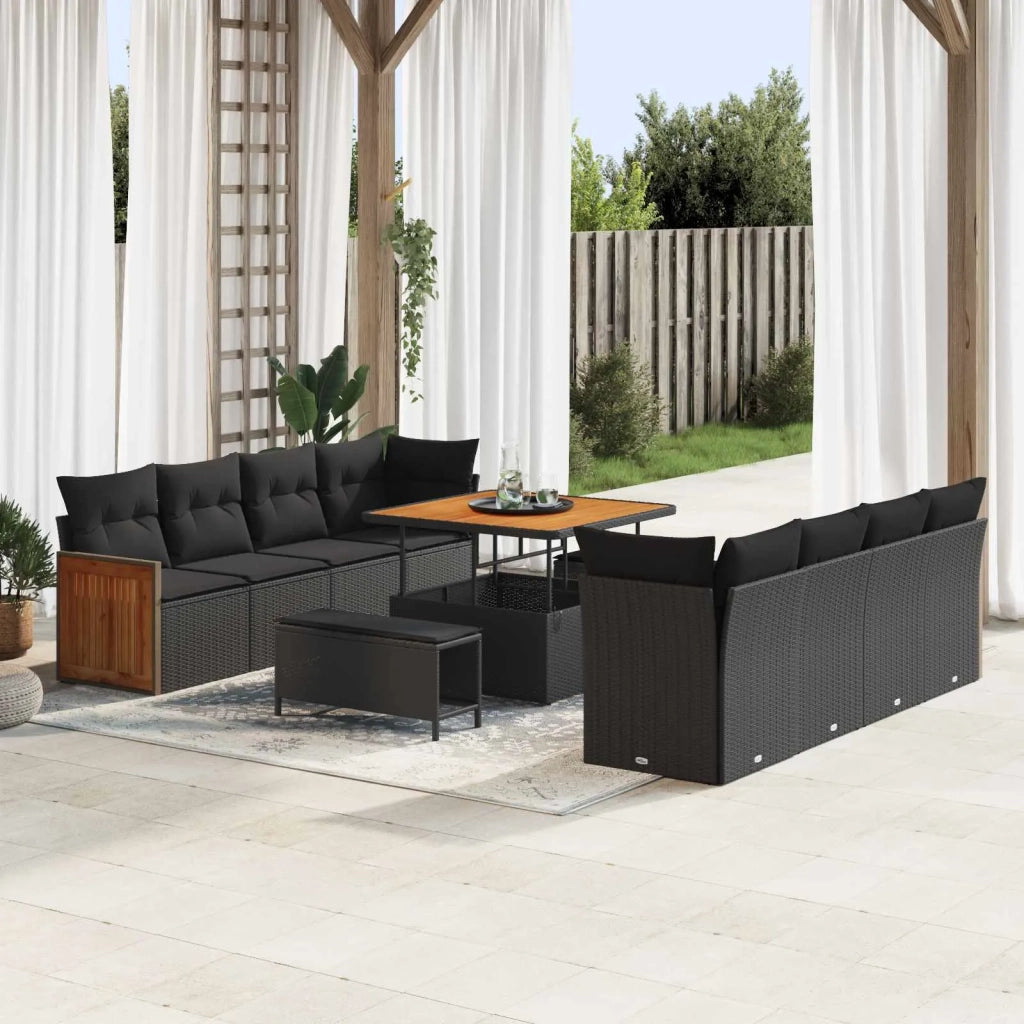 Set Divano da Giardino con cuscino 11 pcs Nero 3363284