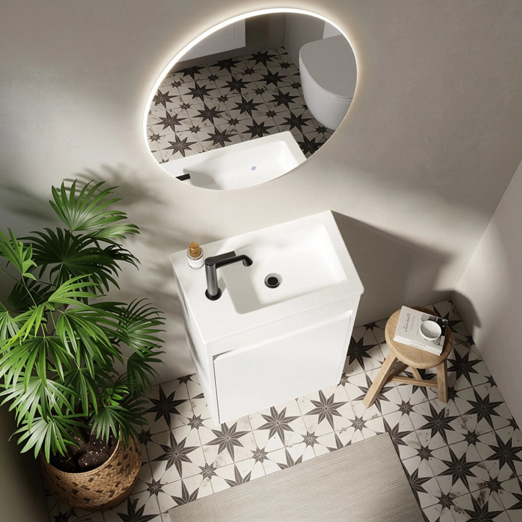 Mobile bagno bianco 46 cm con porta a chiusura soft e ampio spazio di stoccaggio