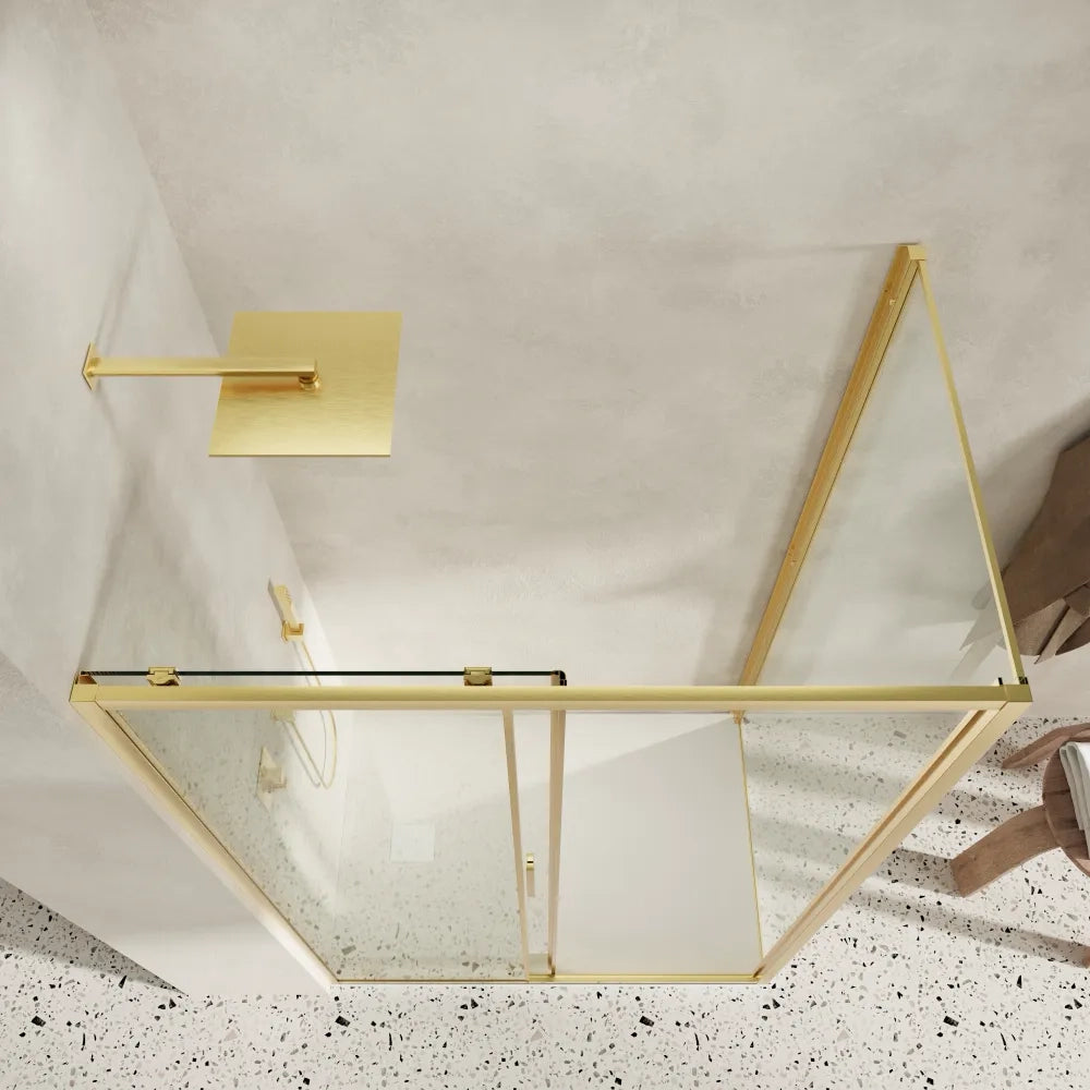 Box doccia slim 90x160cm con porta scorrevole e parete fissa profili oro spazzolato e vetro 6mm trasparente anticalcare h190| Portofino