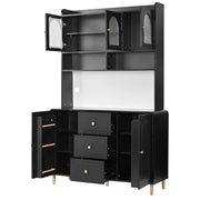 Credenza alta con 1 anta, 3 cassetti e pannello forato per cucina, in MDF, nera