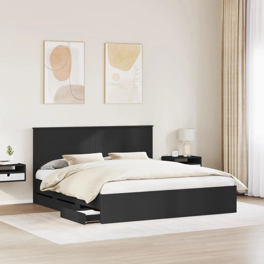 Letto matrimoniale | Letto per adulti | Struttura del letto Nero 200 x 200 cm Legno Ingegnerizzato