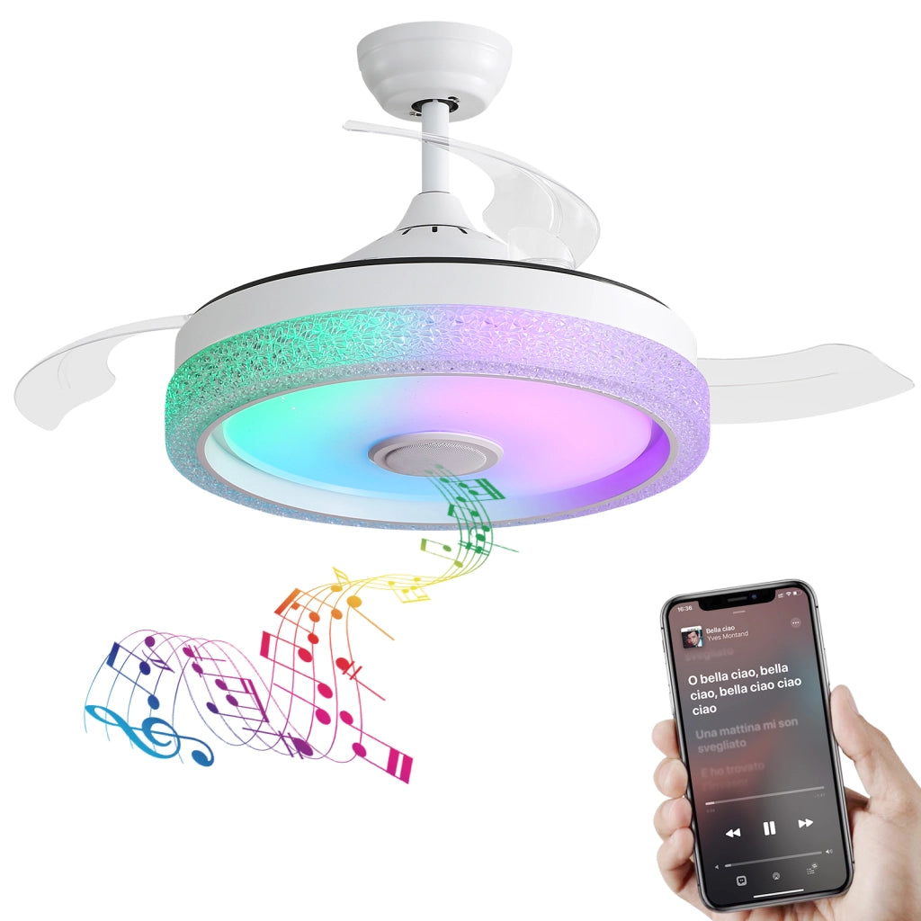 Ventilatore da soffitto con luce led 107 cm 3 colori temperatura rgb 32w 3 pale abs motore dc 220v