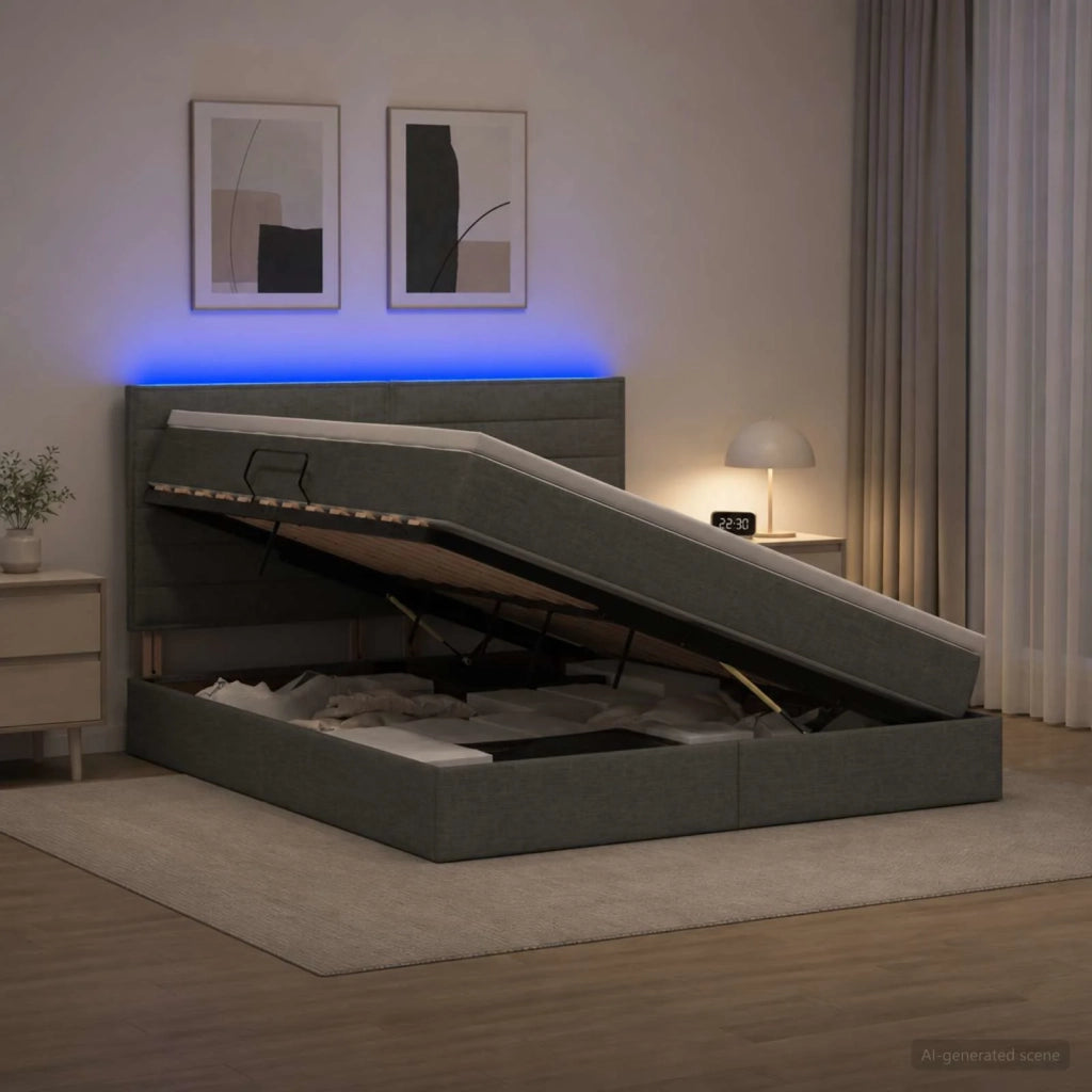 Letto con contenitore LED e materasso Grigio Scuro 180 x 200 cm 3459898