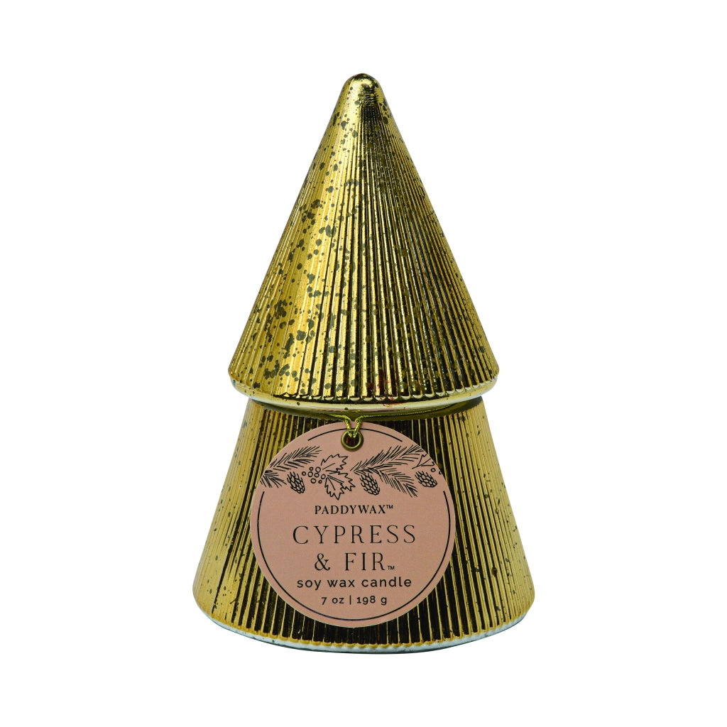 Candela "Cypress & Fir" 198g Albero Dorato a Strati (Gold Stacked Tree Candle)