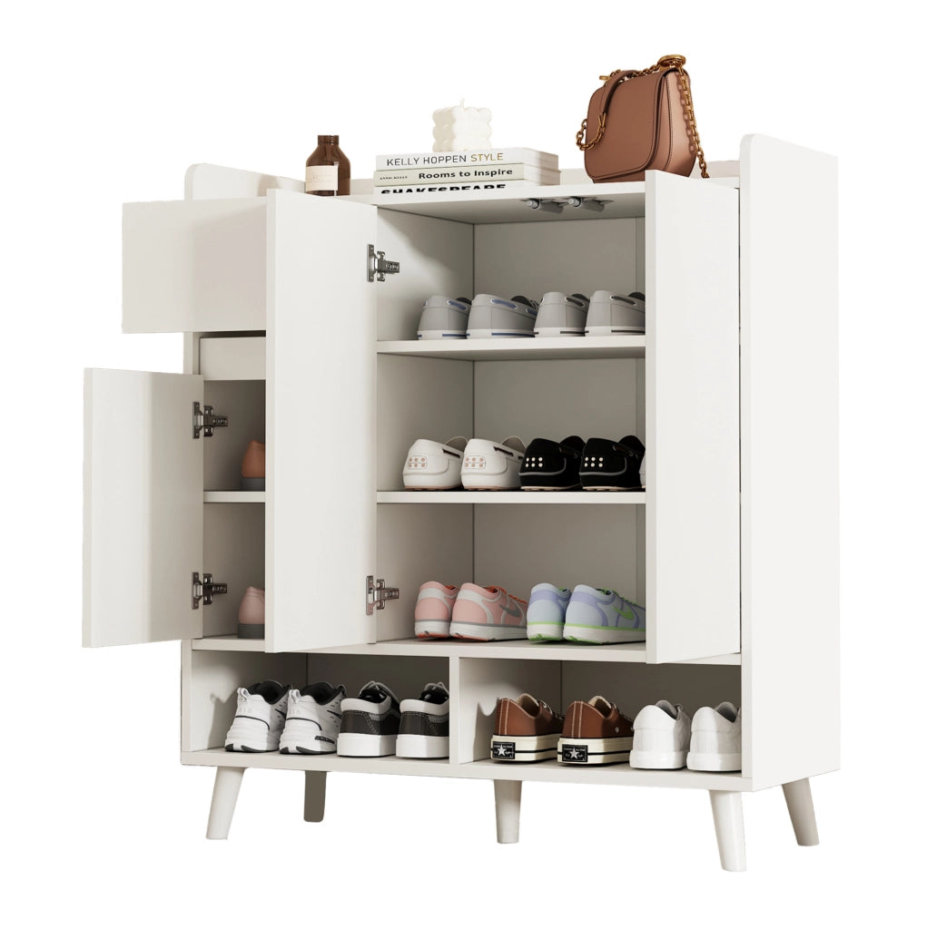 Mobiletto con ripiani regolabili e gambe in legno massello, bianco, 99x90x35 cm