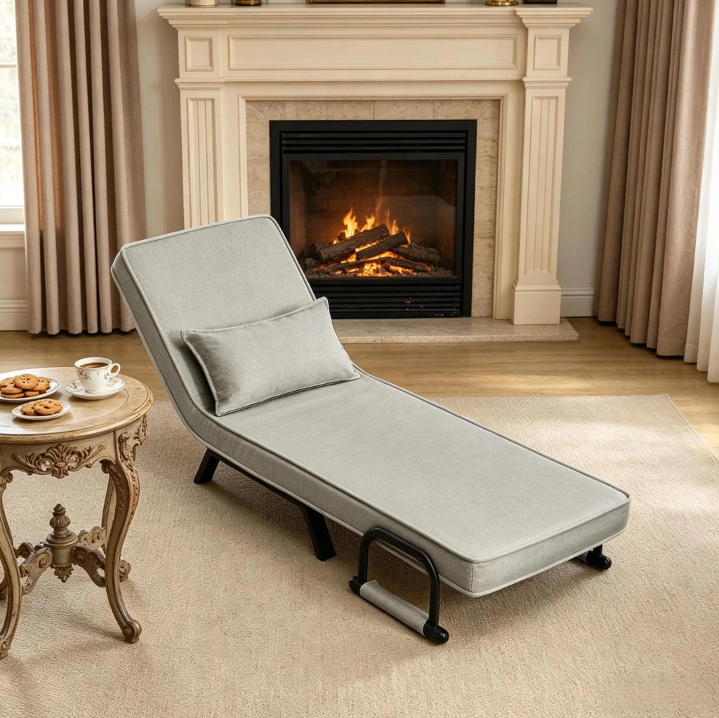 Poltrona letto pieghevole 3 in 1 grigio chiaro con schienale regolabile