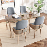 SEDIA da pranzo in velluto grigio con design rattan, gambe in metallo, Set da 4 pezzi
