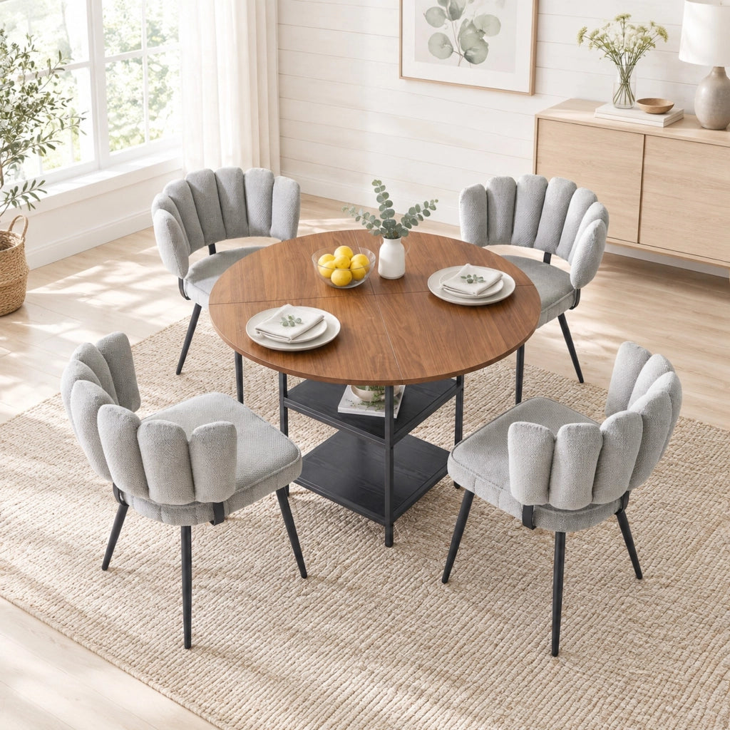Set tavolo da pranzo rotondo e 4 sedie grigie